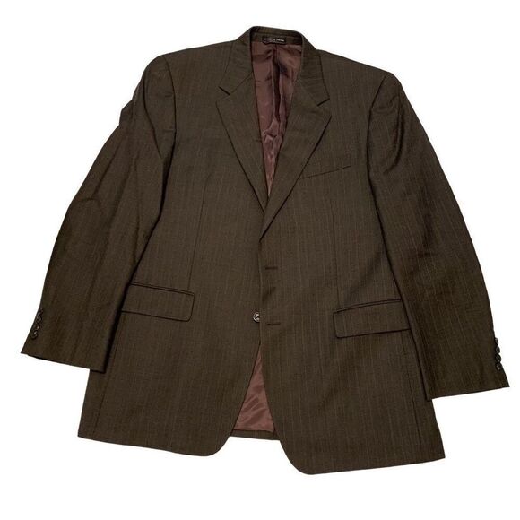 Lauren Ralph Lauren Sz 44L 100% wool stripe 2 button suit blazer jacket brown - Picture 1 of 10